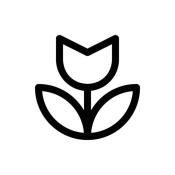 un minimalista contorno icono de un tulipán flor con un vástago y dos hojas, aislado en un blanco antecedentes. esta es un simple, limpiar gráfico símbolo para naturaleza o primavera. lavandería línea icono. aislado vector