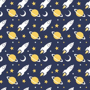 Seamless Space Pattern with Rockets and Stars vector