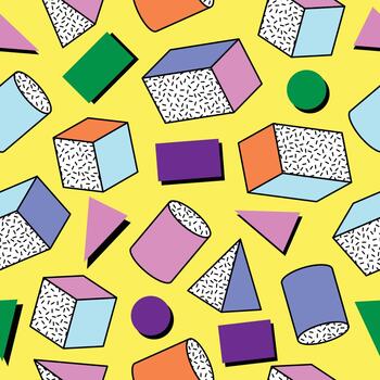 Abstract style seamless pattern with geometric shapes, vintage pattern in retro 80s memphis style vector