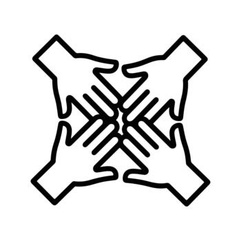 Four hands reaching inward in a symbol of unity and support vector