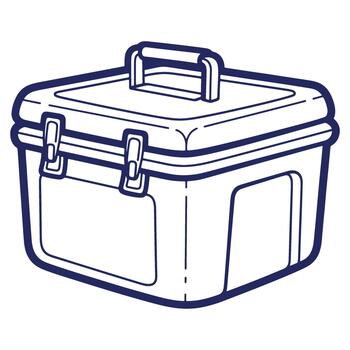 Stylized line drawing of a cooler with handle and latches for picnic or travel related designs and illustrations vector