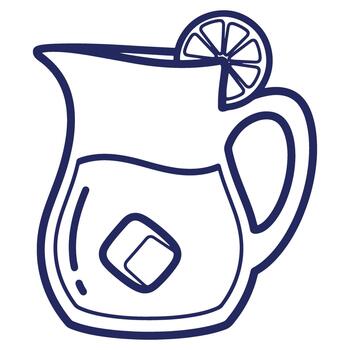 Fresh lemonade pitcher with citrus slice and ice cube illustration for summer refreshments and beverage advertising designs vector