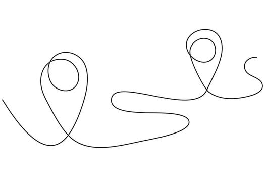Location pins continuous line drawing showing travel route and destination concept in minimalist style vector