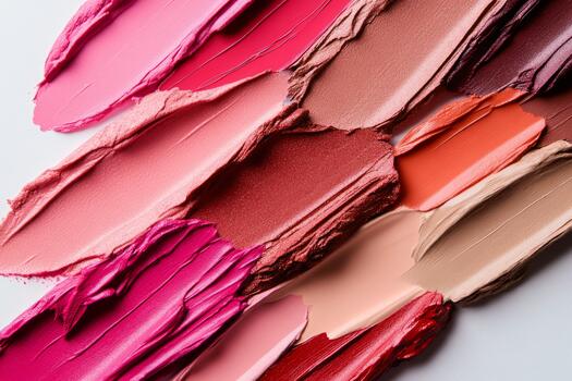 Image of Big amount of fresh lipstick smears of different colors. Texture for background usage photo