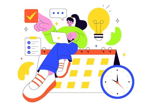Creative Design Of Time Control And Task Organization In Flat Minimal Cartoon Background vector
