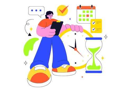 Flat Cartoon Of Daily Schedule And Time Tracking For Efficient Project Management vector