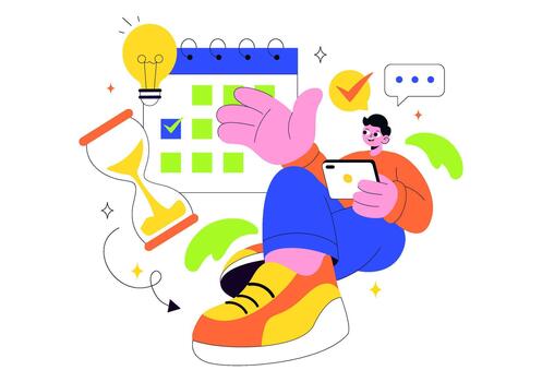 Modern Flat Design Of Teamwork And Time Coordination With Clock And Task List Illustration vector