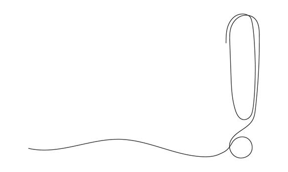 Continuous one line drawing of an exclamation mark. Minimalist design for caution, attention, and warning concepts on a white background vector