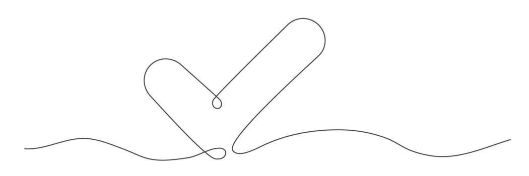 Continuous line check mark symbolizing approval, correctness, and success. Minimal one-line drawing design for modern web and graphic use. vector