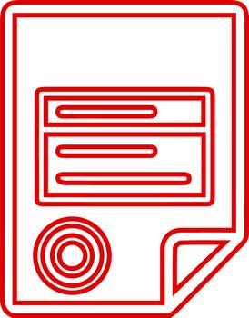 Red outline icon of a document with text fields and seal vector