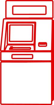 Red outline drawing of an automated teller machine vector