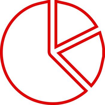 sencillo rojo tarta gráfico icono con dos rebanadas vector