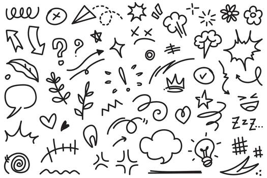 Sketch element line set. Abstract nature element decoration graphic icon set. Sketch hand drawn line element for brush, abstract decoration design. Object illustration vector