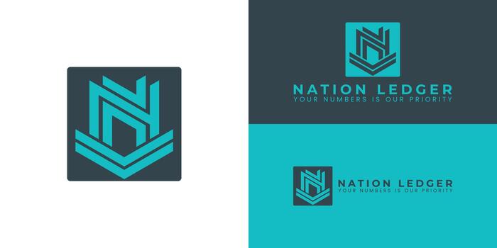 The modern geometric design with an interlocking NV shape suggests stability and balance. The downward arrow, also known as a chevron, symbolizes integrity in bookkeeping. vector