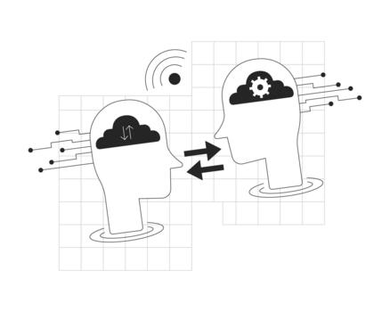 Cloud communication line onboarding ui illustration. Upload processing. Wireless transfer sync. Intelligent systems exchanging data outline 2D concept isolated. Ink linear metaphor art vector