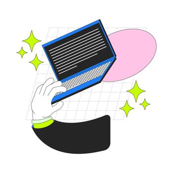 Working online 2D onboarding ui illustration. Remote employee. User interaction. Telework technology. Hand typing laptop with sparkles cartoon concept isolated on white. Flat abstract metaphor vector