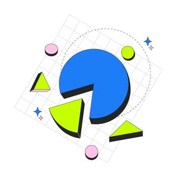 Statistics and data visualization 2D onboarding ui illustration. Exploded piechart. Analytics business. Pie chart with geometric shapes cartoon concept isolated on white. Flat abstract metaphor vector