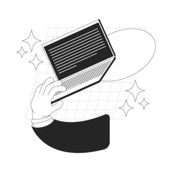 Working online line onboarding ui illustration. Remote employee. User interaction. Telework technology. Hand typing laptop with sparkles outline 2D concept isolated. Ink linear metaphor art vector