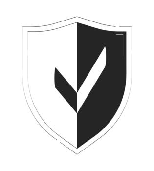 Split color shield with check mark doodle linear object. Approval badge. Cyber defense. Protection emblem 2D outline clip art drawing isolated on white. Hand drawn sketch illustration vector