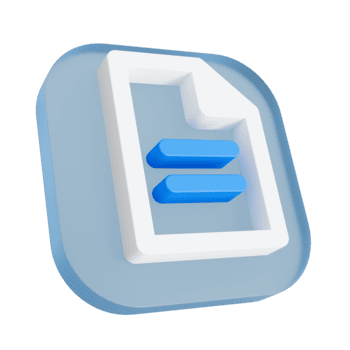Minimalist 3D Document File Icon with Two Blue Horizontal Bars Representing Equality, Comparison, or Digital Document Settings. png