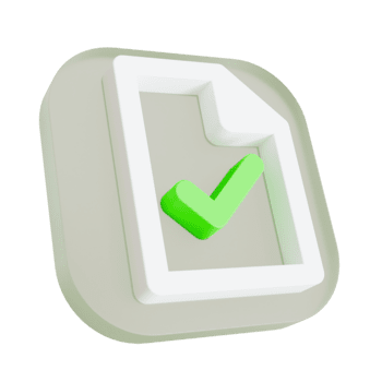 Bright Green 3D Checkmark on a White Document Icon Outline Symbolizing Successful Validation, File Approval, and Task Completion. png