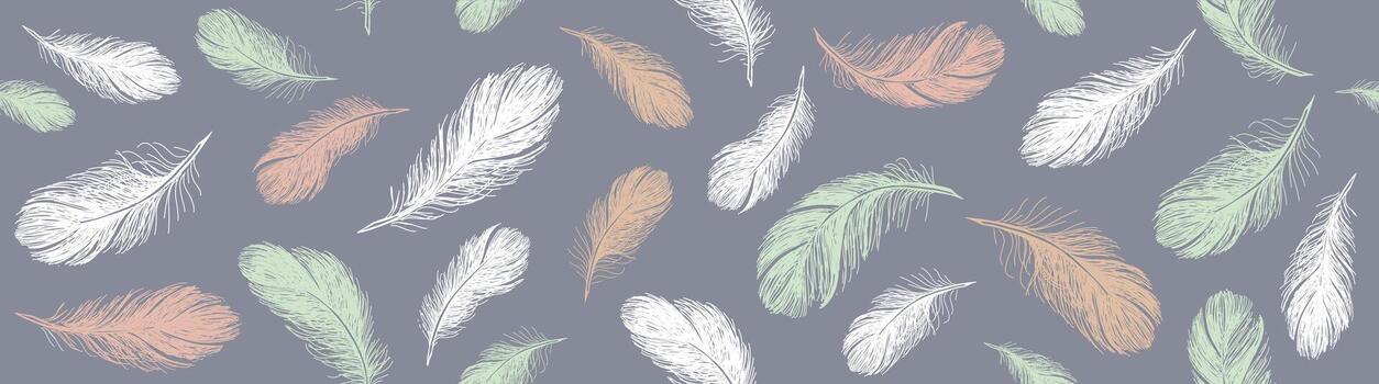 Pattern of bird feathers, Hand drawn sketch style. vector