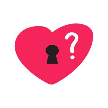 Heart Lock Mystery. Minimal illustration of red heart with keyhole and question mark. Simple romantic secret concept. vector