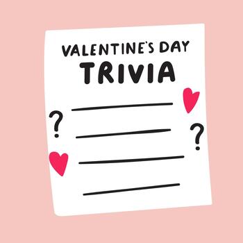 Valentine's Day Trivia Form. Minimal illustration of a paper with blank lines and hearts for love quiz. Simple questionnaire design. vector