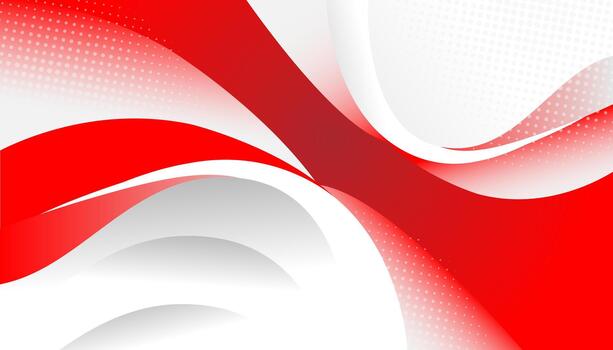 Dynamic red and white abstract background with smooth curved lines vector