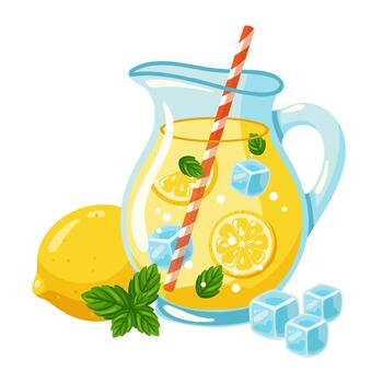 Lemonade pitcher with lemons and ice vector