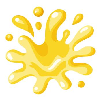 Yellow Splash of lemon juice with drops and shiny highlights. Cartoon isolated illustration on white background. vector