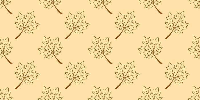 Fall season seamless line art pattern with maple leaves. Outline fall print. Thin line background. vector