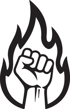 Fist raised in a bold flaming outline, symbolizing power, protest, revolution, strength, and active resistance on a clean background vector