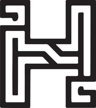 monocromo resumen geométrico modelo con grueso negro líneas formando un continuo como un laberinto ruta o estilizado letra h en blanco antecedentes. vector