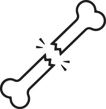 Outline illustration of a fractured bone, depicting a break or injury, symbolizing weakness, damage, or medical condition. broken human bone icon. vector