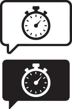 Stopwatch icon in speech bubble, representing urgent communication, quick response, time limits, and effective time management vector