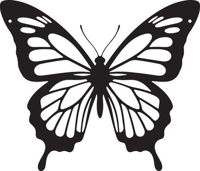 Stylized black butterfly illustration with intricate wing patterns, isolated for elegant design elements and decorative projects vector