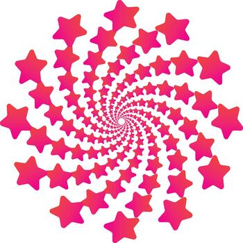 Spiral pattern of pink gradient stars creating a vibrant optical illusion design vector