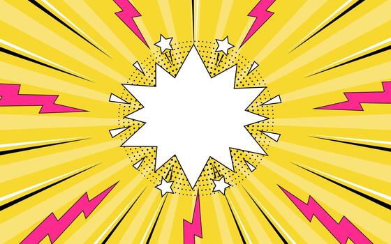 Pop art comic background with speech bubble. Comic book background with thunder and lightning in halftone style. vector