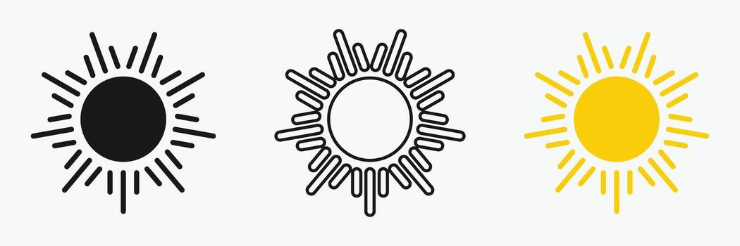 Sun icon set , including shining rays, sunset designs, Three set sun icons are displayed. vector