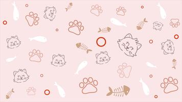 morbido pastello sfondo con minimalista gatto scarabocchi, movimento lisca di pesce e cerchio pesce modelli nel un' ripetendo animato ciclo continuo. Perfetto per movimento sfondi o animale domestico negozio video