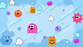 blå bakgrund animering med flytande, leende tecknad serie monster tecken och abstrakt former. en roligt, nyckfull villustration begrepp perfekt som en täcka över gräns eller ström bakgrund video