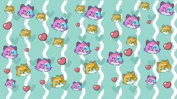 Blau animiert Katze Hintergrund mit mehrere süß Kätzchen Köpfe, rot Herzen, und wellig Linien. Spaß und schön Konzept zum Tier Liebhaber oder Kinder Einführungen video