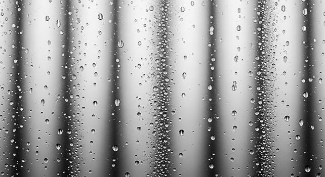 Raindrops clinging to a window pane during a storm creating a textured abstract pattern with a monochrome palette evoking a sense of calm and introspection on a rainy day photo
