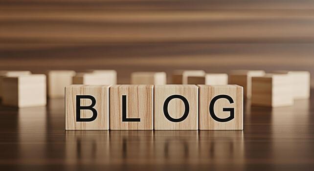Wooden blocks spelling BLOG on a polished wooden surface symbolizing online content creation and community engagement in a warm inviting setting conveying a sense of creativity and connection photo