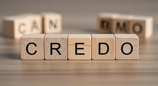 Wooden blocks spelling CREDO on a wooden surface symbolizing belief and principles in a business environment conveying a message of trust and ethical standards photo