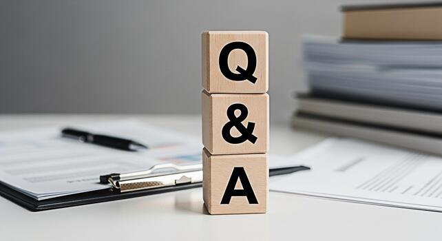 Wooden blocks displaying QA on a bright desk symbolizing knowledge and solutions in a professional setting promoting clarity and understanding for business and educational purposes photo