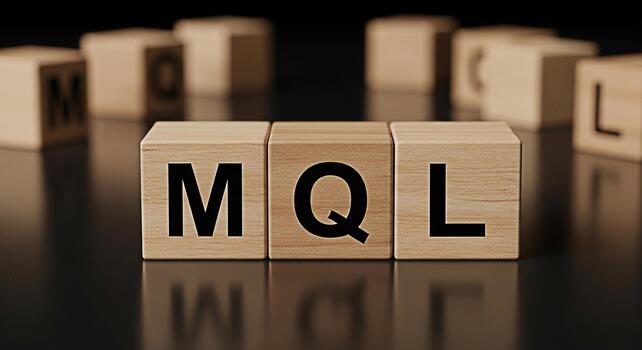 Wooden blocks displaying MQL on a reflective surface representing Marketing Qualified Leads in a business setting conveying a message of strategic marketing and lead generation success photo