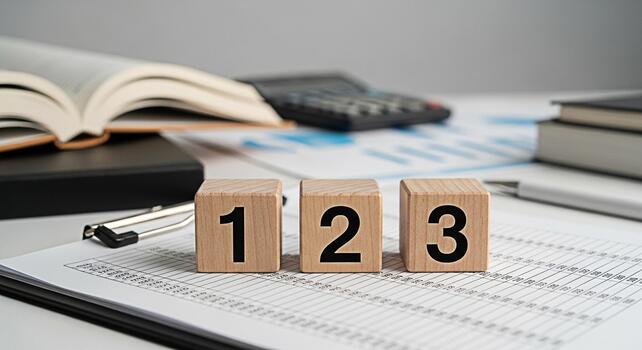 de madera bloques mostrando números en un financiero reporte en un brillante oficina ajuste simbolizando contabilidad planificación y el inicial pasos hacia éxito con un atención en claridad y precisión foto