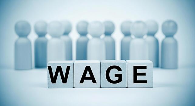 de madera cifras en pie detrás bloques ortografía salario en un brillante limpiar estudio ajuste simbolizando justa compensación empleado valor y el importancia de salario igualdad en el lugar de trabajo foto